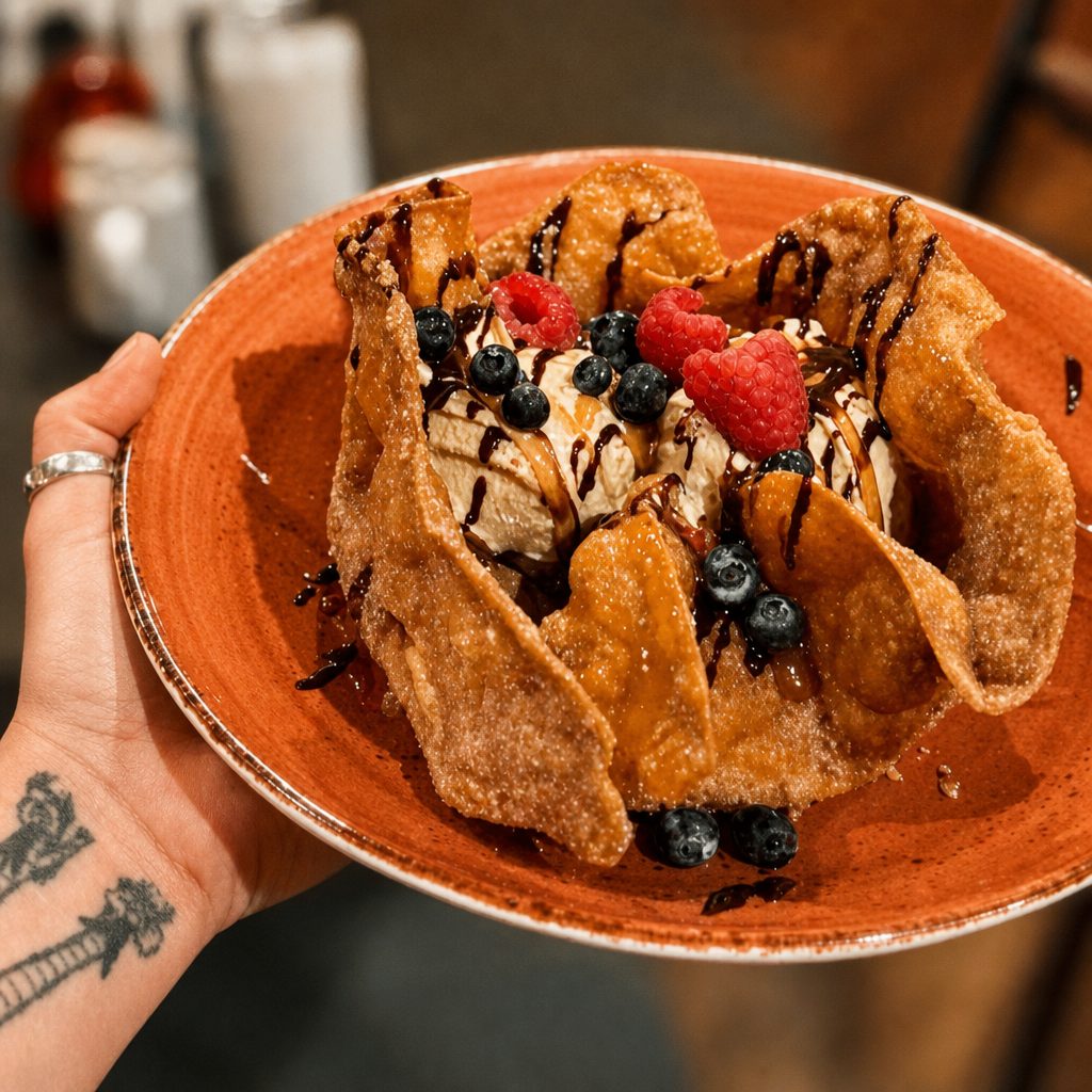 Cinnamon Sugar Baked Tortilla.